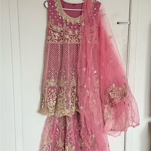 Pink Embroidered Wedding  Pakistani Dress with Gold Accents